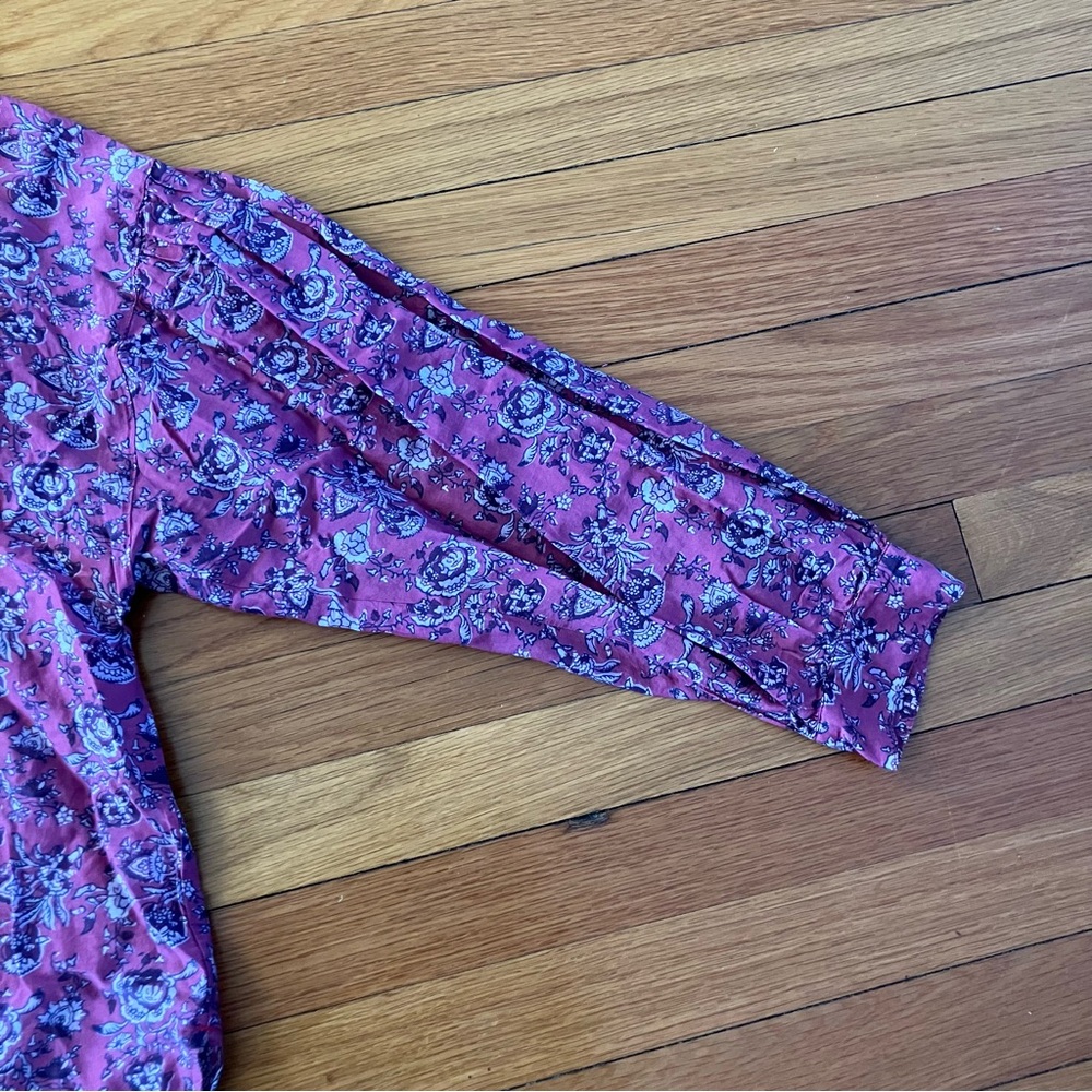 XiRENA Pink Wild Rose Floral Cotton Silk Boho Cottagecore Romi Top Blouse Large - Picture 9 of 10
